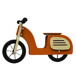 Drewniany rowerek biegowy do samodzielnego złożenia, w kolorze pomarańczowym