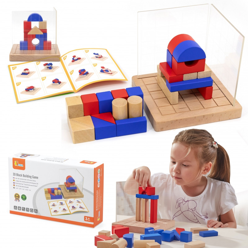Drewniana gra w budowanie, klocki 3D Montessori, VIGA