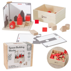 Drewniana gra, budowle przestrzenne, klocki 3D, Montessori
