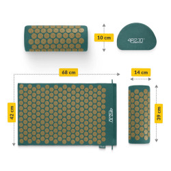Mata do akupresury, masażu 68 cm x 42 cm z poduszką, zielono-złota
