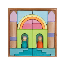 Kolorowe klocki Montessori w drewnianej ramie – SI, rozwój, zabawa