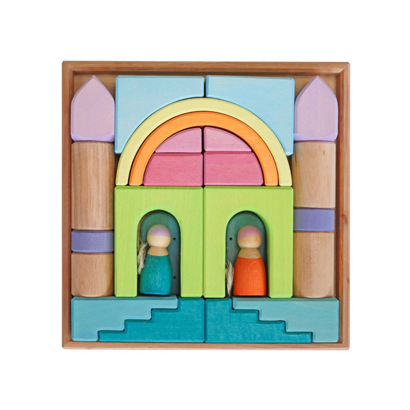 Kolorowe klocki Montessori w drewnianej ramie – SI, rozwój, zabawa
