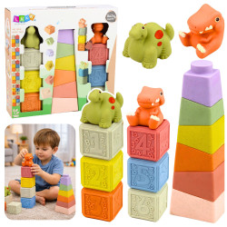 Gumowe Klocki Dinozaury Wieża Edukacyjna 14 el.